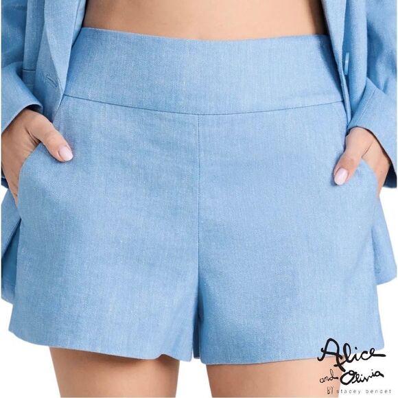 Alice + Olivia **NWT** Donald High Waisted Linen High Waisted Short in Chambray - Picture 1 of 13